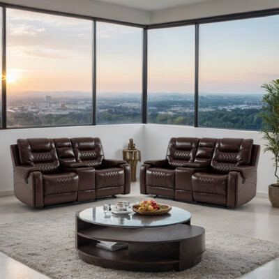 Lark Manor 75.6'' Wide Upholstered Faux Leather Manual Reclining Loveseat With Center Console And Cup Holders(Set Of 2)