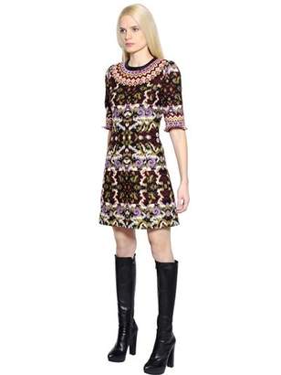 Andrew Gn Leather Trim Wool Blend Jacquard Dress