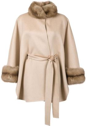 J. Mendel cashmere fur detailing belted cardigan - women - Cashmere/Sable - One Size