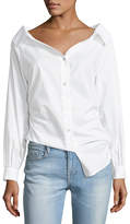 Thumbnail for your product : Frame Bateau-Neck Button-Front Cinched Poplin Oxford Shirt