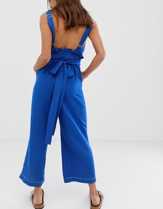 Moon River overall jumpsuit with wrap front and tie back