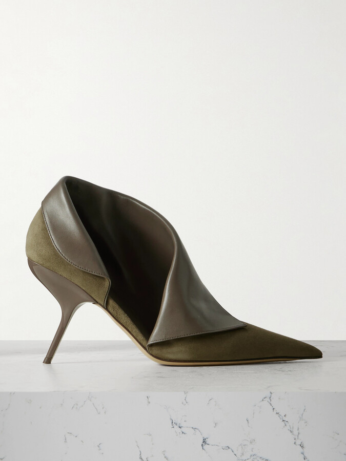 Ferragamo Eva Leather-trimmed Suede Ankle Boots - Green