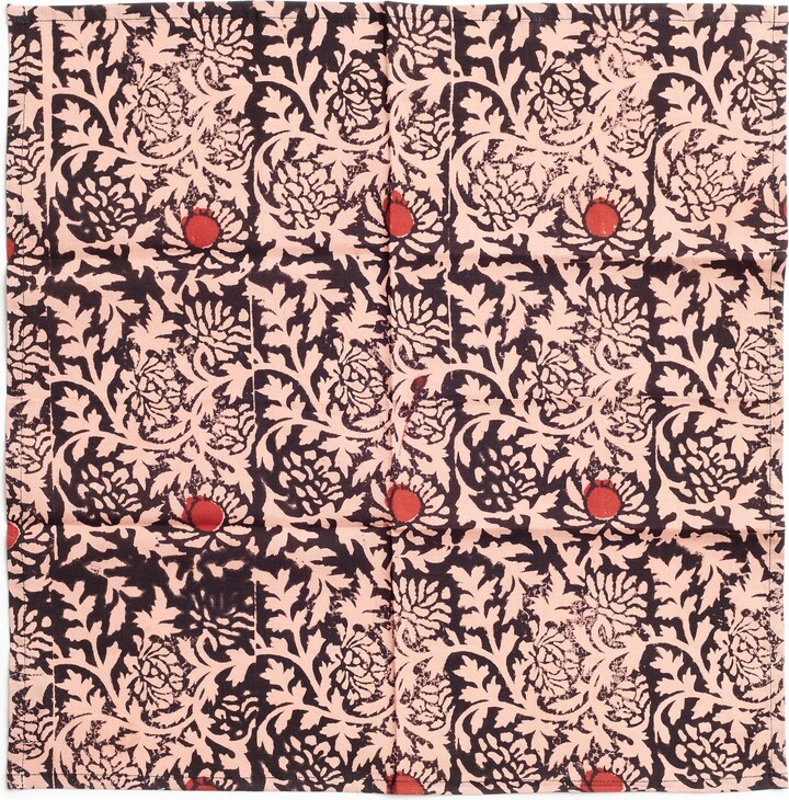 Studio Variously Hummus Floral Cotton Table Napkin, Handcrafted By Artisans ( Set Of 4 Napkin )