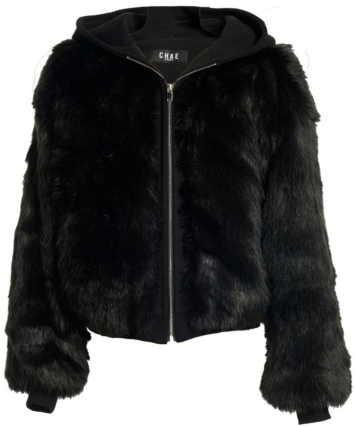 Black fur hoodie women's Clearance