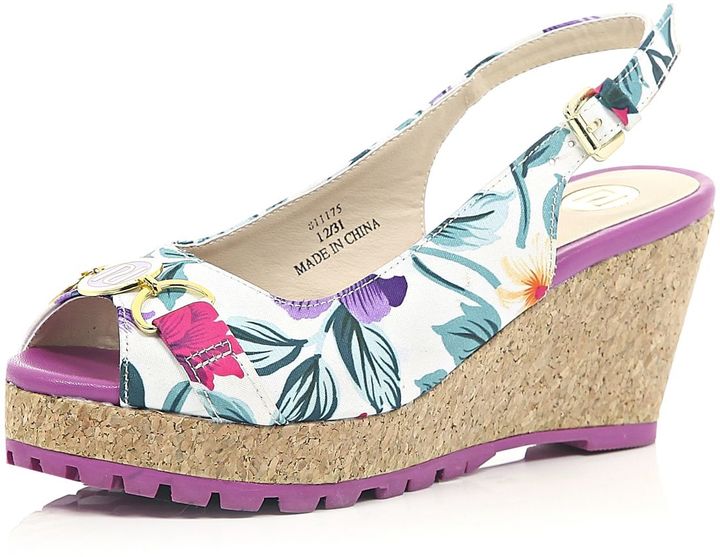 River Island Girls purple floral print wedge sandals ShopStyle