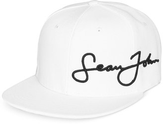Sean John Men's Core Script White Embroidered-Logo Flexfit Cap