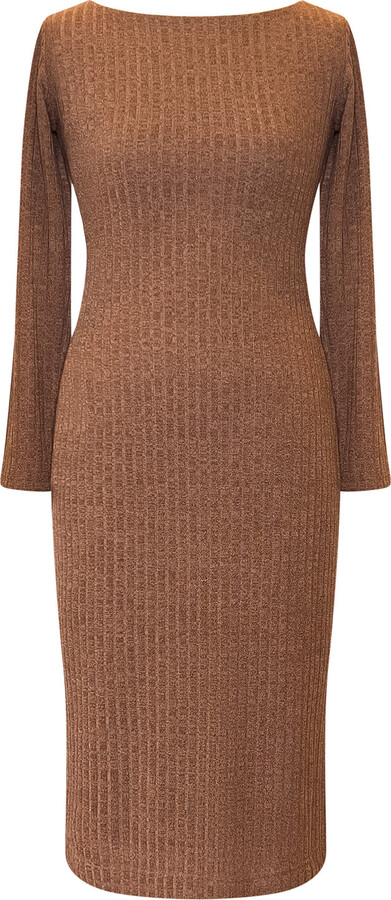 Alie Street London Brown Noelle Rib Knit Jumper Dress Chocolate