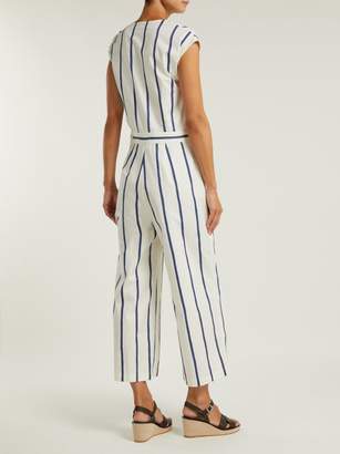 MiH Jeans Elm Striped Stretch Cotton Jumpsuit - Womens - Blue White
