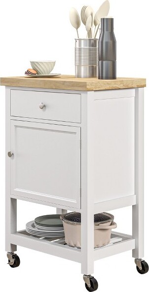 AGHANA DIGITALS AghanaDigitalsMobileKitchenCartwithRubberwoodTopDrawerWineRackCabinet&TowelRack-White25.00×15.80×35.50in