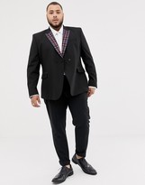 Thumbnail for your product : ASOS DESIGN Plus skinny double breasted blazer in black with checked lapel