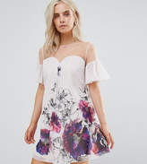 Thumbnail for your product : Little Mistress Petite Floral Printed Shift Dress With Fluted Sleeves