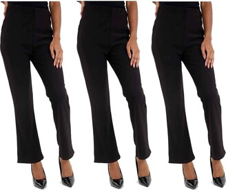 Stretch Bootleg Trousers Ribbed Women Bootcut Elasticated Waist Pants Work WEAR Pull ON Bottoms Plus Sizes 8-26 VR7 Ladies Pack of 3
