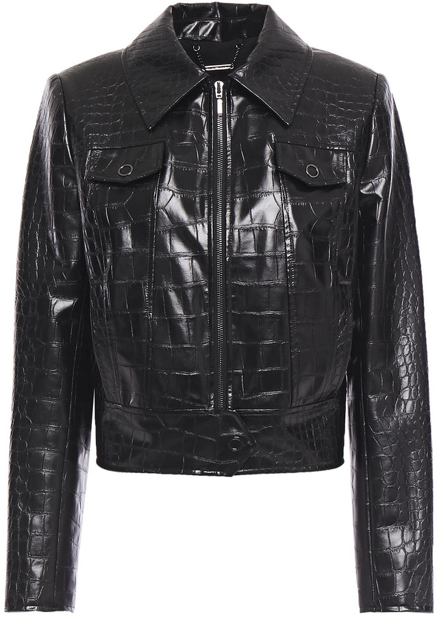 Elie Tahari Jagger Faux Croc-effect Leather Jacket - ShopStyle