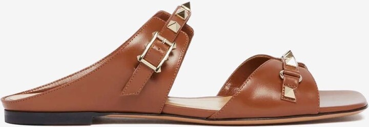 Valentino Rockstud Leather Flat Sandals