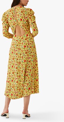Ghost Mira Floral Ruched Sleeve Crepe Midi Dress, Rosemary Garden