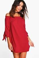 Thumbnail for your product : boohoo Off The Shoulder Tie Sleeve Shift Dress