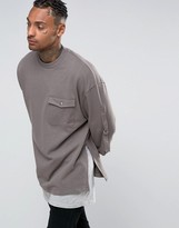 Thumbnail for your product : ASOS Oversized Longline Sweatshirt With Pocket And Taping