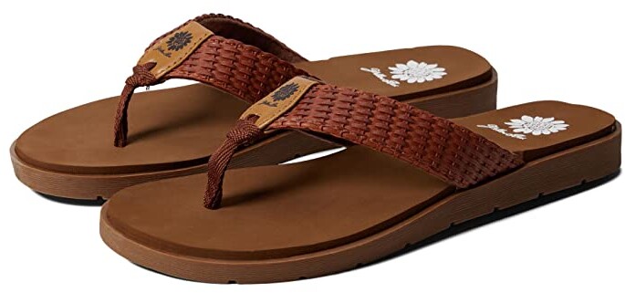 yellow box brown sandals