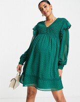 Thumbnail for your product : ASOS Maternity ASOS DESIGN Maternity shirred smock mini dress with lace inserts in bottle green
