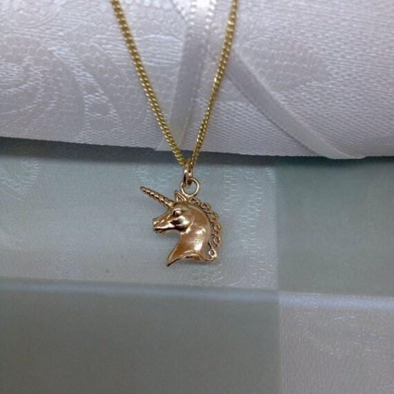 Etsy Unicorn Head Pendant in Solid Yellow Gold