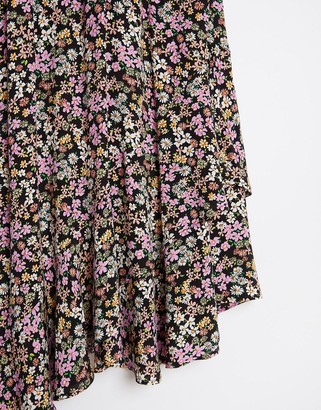 Stradivarius midi dress with ruffle in pink floral print