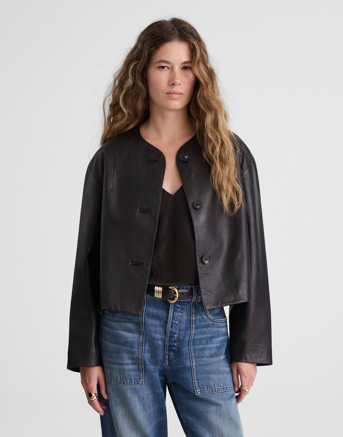 Madewell Crop Cardigan Jacket in Leather