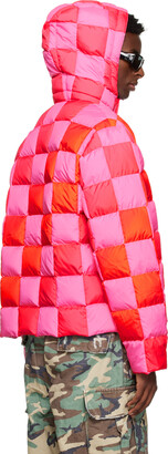 ERL Pink & Red Gradient Checker Hooded Puffer Coat