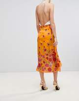 Thumbnail for your product : ASOS Design Satin Wrap Midi Skirt In Floral Print