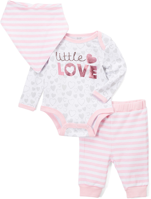 Baby Essentials Pink Hearts 'Little Love' Long-Sleeve Bodysuit Set - Infant