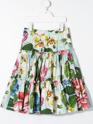 Dolce & Gabbana Children Floral-Print Tiered Gathered Skirt