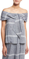Thumbnail for your product : Suno Off-the-Shoulder Plaid Linen-Blend Blouse, Chambray