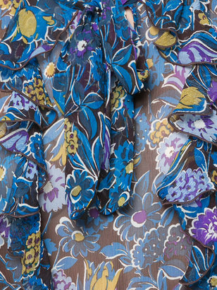 Anna Sui garden flower ruffle chiffon top