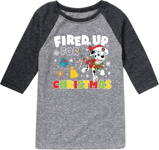 Paw Patrol PawPatrolFiredUpForChristmasRaglanGraphicT-Shirt-AthleticHeather/HeatherBlack-4T
