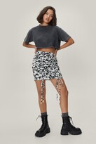 Thumbnail for your product : Nasty Gal Womens Petite Cow Print Ruched Mini Skirt - Mono - 6