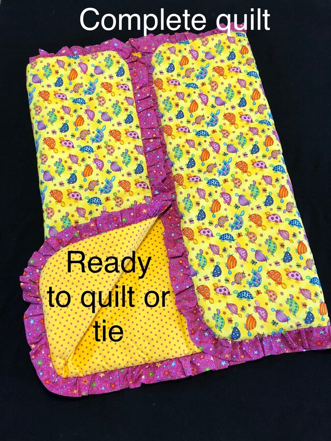 Etsy Turtle Baby Girl Crib Quilt Ready To Quilt Or Tie Completely Put Together Sale Discount Ruffled Bright Yellow Purple Butterflies Flower