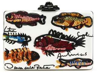 Oscar de la Renta Fish Embroidered Leather Rogan Clutch