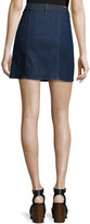 Thumbnail for your product : 7 For All Mankind A-Line Button-Front Denim Miniskirt, Indigo