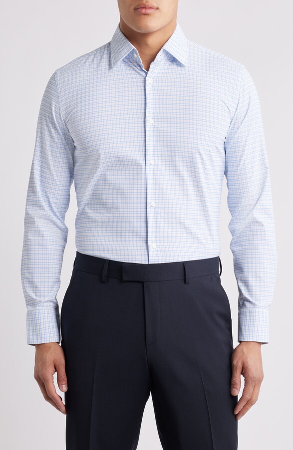 HUGO BOSS Hank Kent Slim Fit Plaid Performance Twill Dress Shirt
