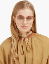 Thumbnail for your product : LOEWE Eyewear Leather-trimmed Round Metal Sunglasses