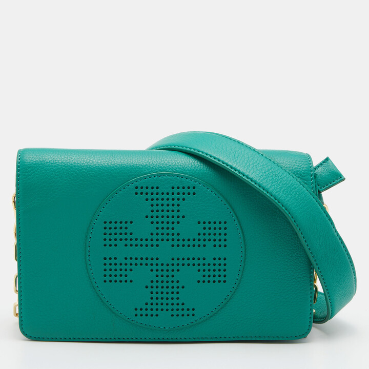 Tory Burch Green Leather Perforated Kipp Crossbody Bag - ShopStyle