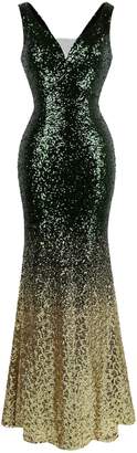 Angel-fashions Women's Asymmetric Ribbon Gradual Sequin Mermaid Long Dress (XXL, )