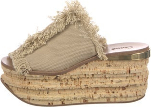 Chloé Canvas Slides Neutrals Raw-Edge Trim Platform
