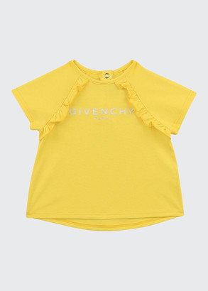 Givenchy Girl's Foiled Logo Ruffle Cotton T-Shirt, Size 12M-3