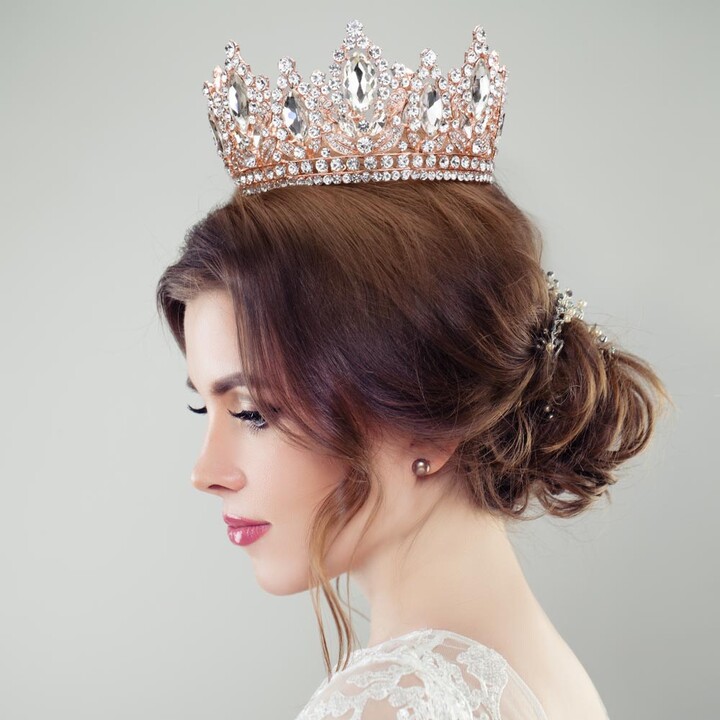 FASHNZFAB Marquise Stone Accented Pageant Crown Tiara 3.25\