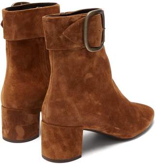 Saint Laurent Joplin Suede Buckle Ankle Boots - Womens - Tan