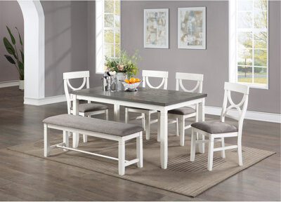Ebern Designs Carrol 6 Piece Wood Dining Set, White And Grey