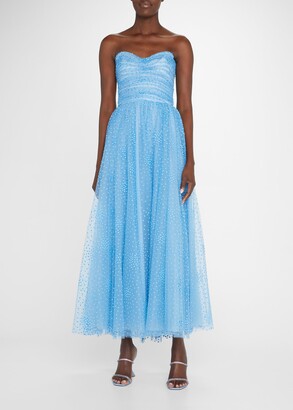 Monique Lhuillier Dotted Tulle Strapless Cocktail Dress