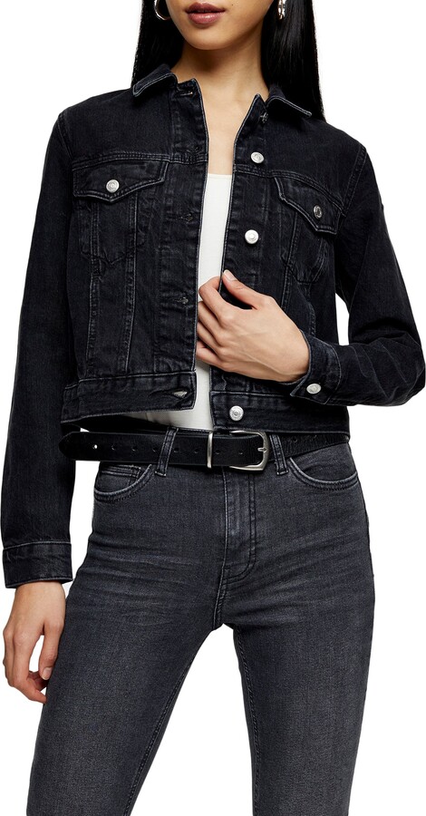 topshop black denim jacket with fur