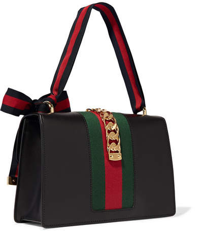 Gucci Sylvie Medium Chain-embellished Leather Shoulder Bag - Black ...