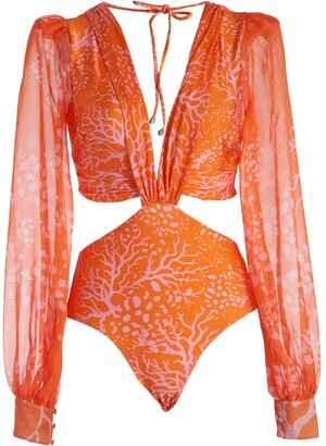 PatBO Coral cut-out long-sleeved swimsuit